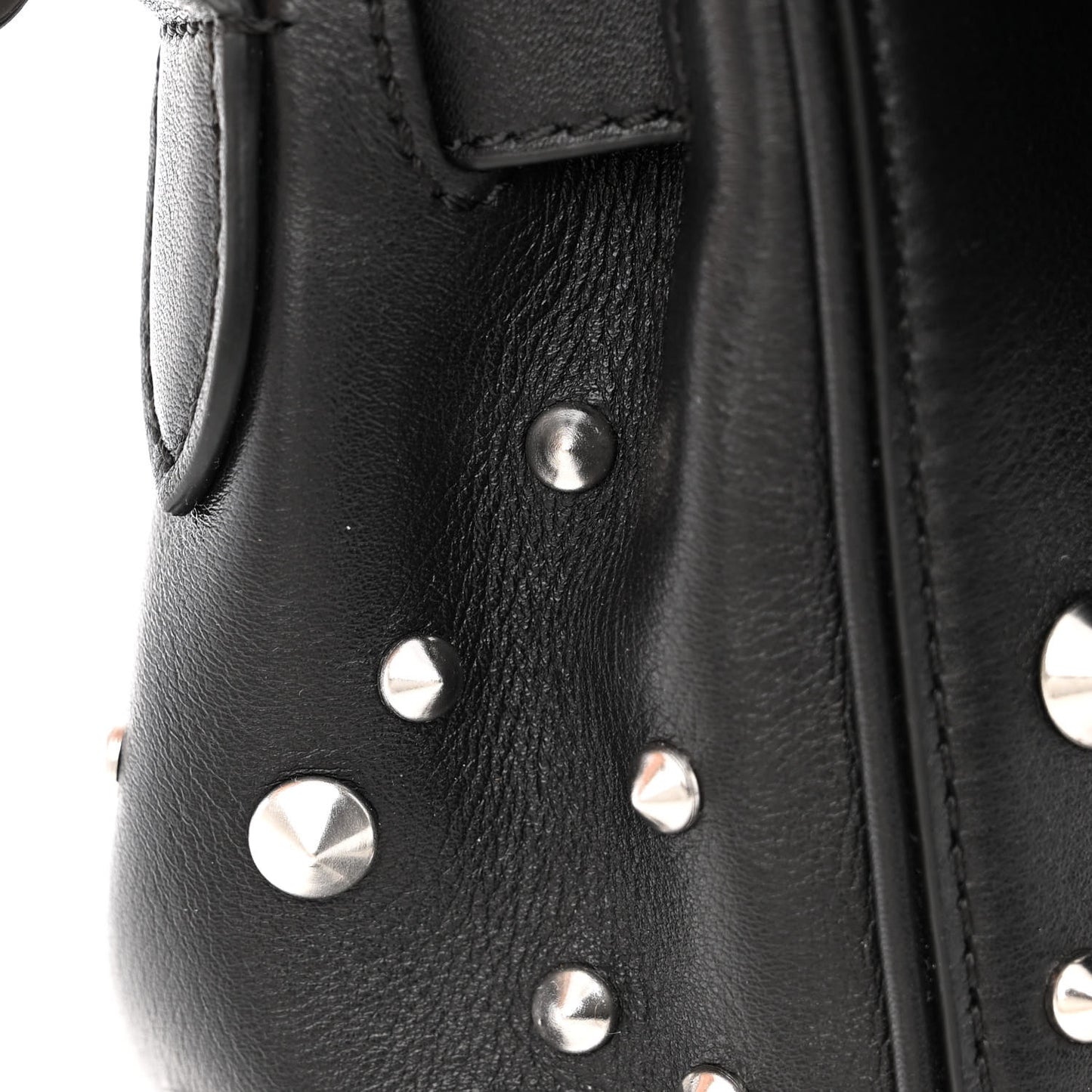 Grained Calfskin Spiked Small La Medusa Top Handle Bag Black