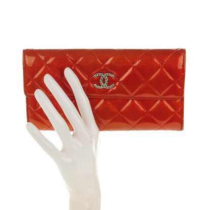 Chanel Patent Quilted Brilliant Large Flap Wallet Orange 2 of 10