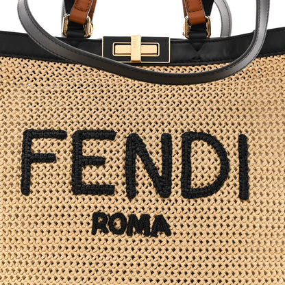Fendi Raffia Vitello King Macrame Mesh Medium Peekaboo X-Tote Natural Black Cuoio 8 of 13