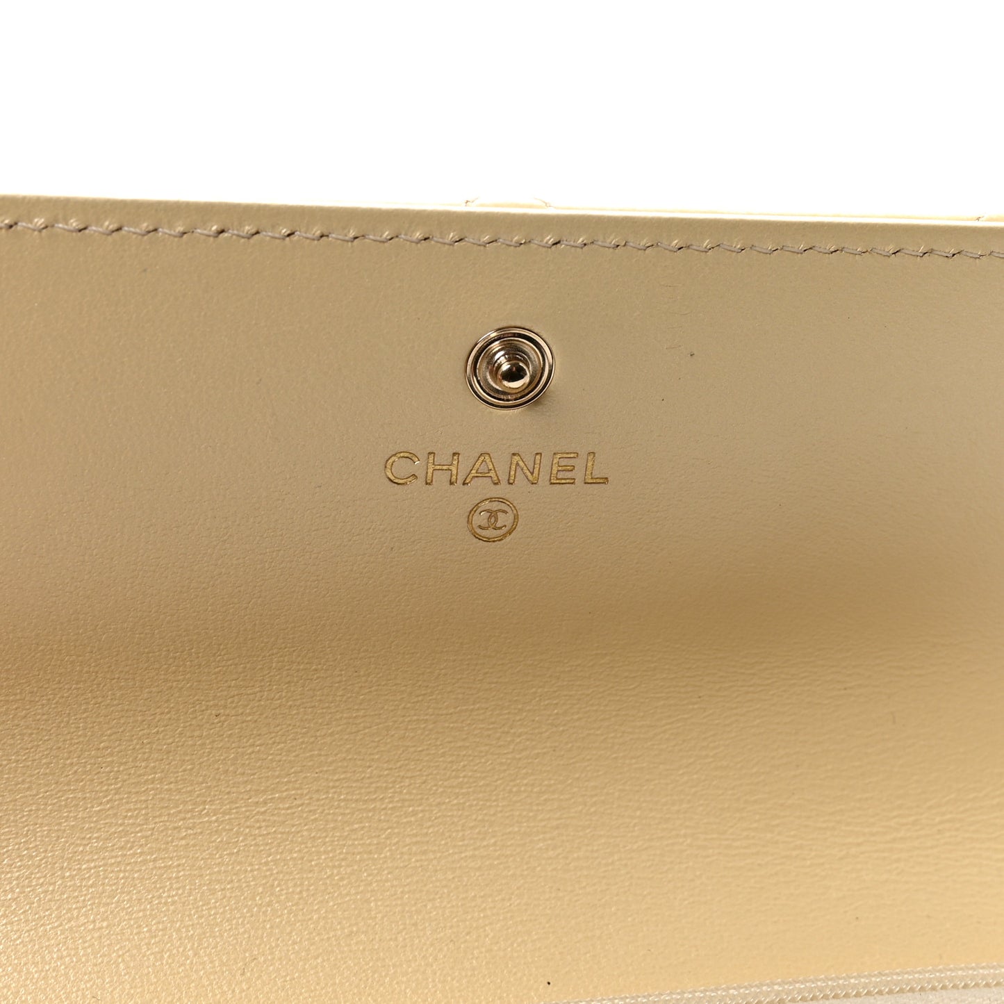 Iridescent Lambskin Quilted CC Flap Wallet Beige