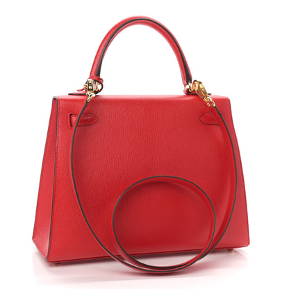 Hermes Chevre Mysore Horseshoe Kelly Sellier 25 Rouge De Coeur Gold 3 of 10