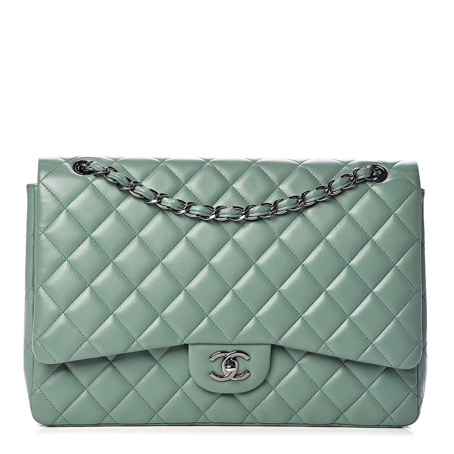 Chanel Lambskin Quilted Maxi Single Flap Green 1 of 16