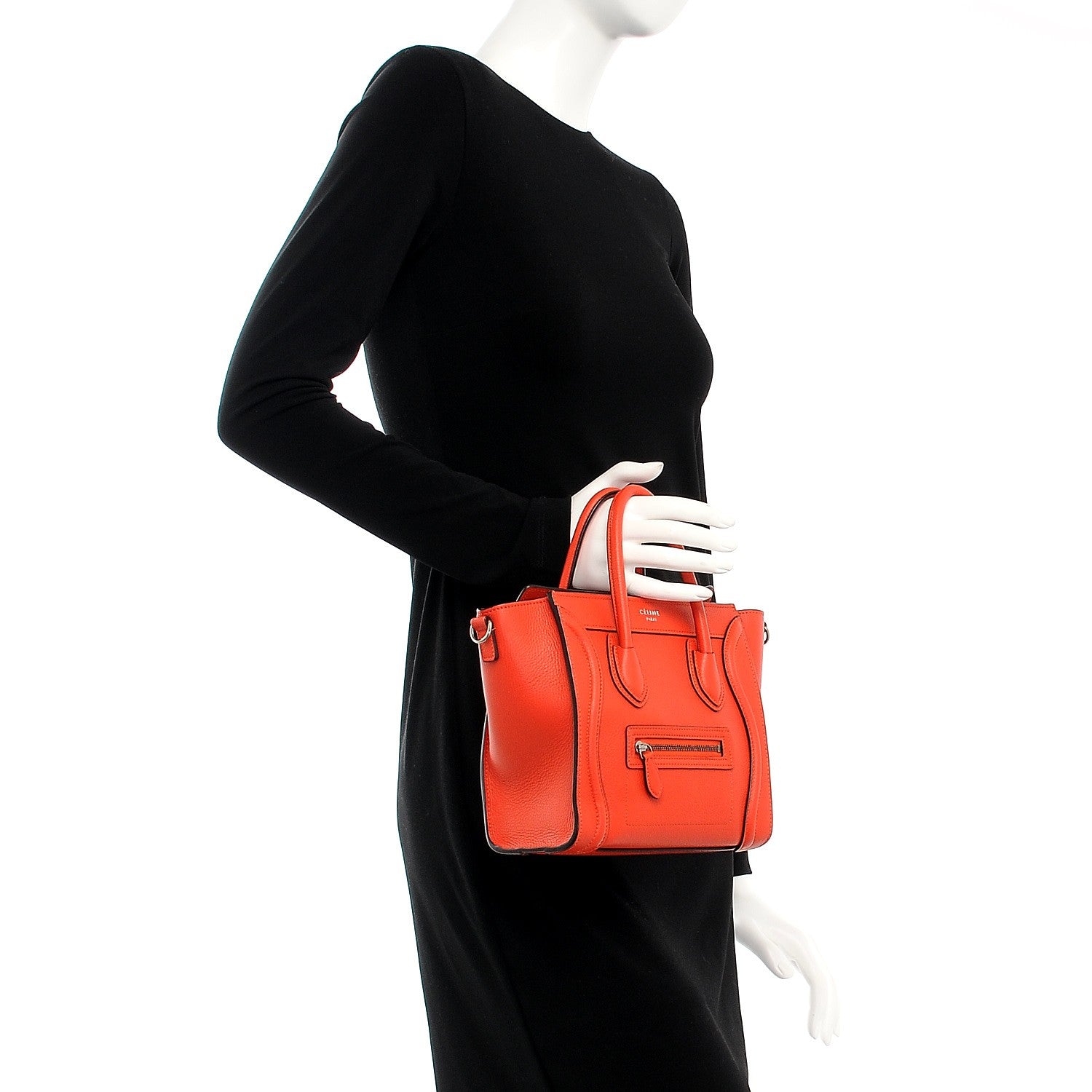 Celine Drummed Calfskin Nano Luggage Vermillion 3 of 8