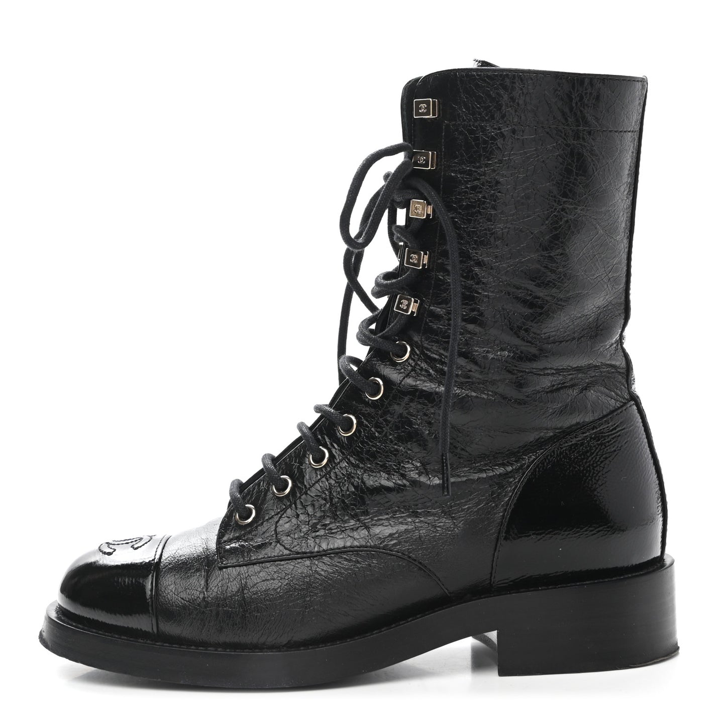 Aged Calfskin Lace Up Combat Boots 37.5 Black