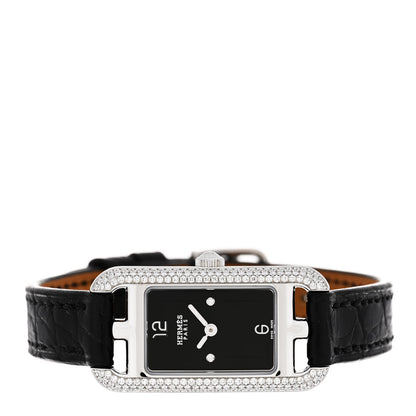 Hermes Stainless Steel Alligator Diamond 17mm Nantucket Serti Joaillier Quartz Watch Noir 2 of 5