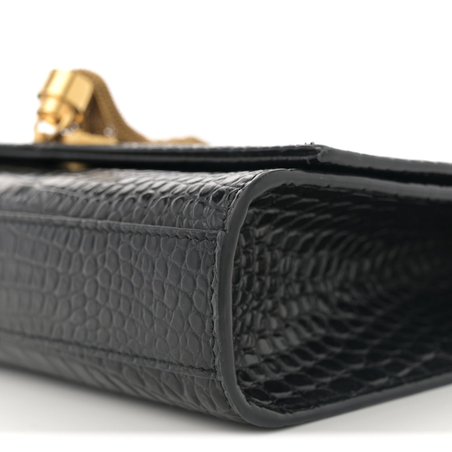 Calfskin Crocodile Embossed Medium Classic Monogram Kate Tassel Satchel Black