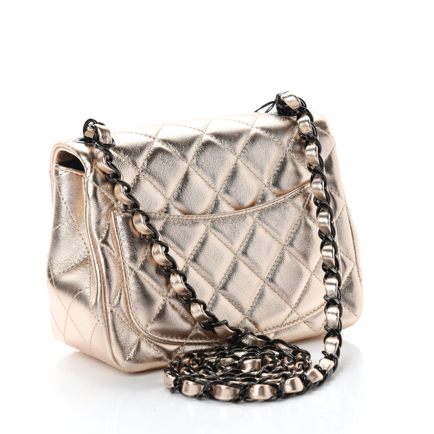Metallic Lambskin Quilted Mini Square Flap Gold Black