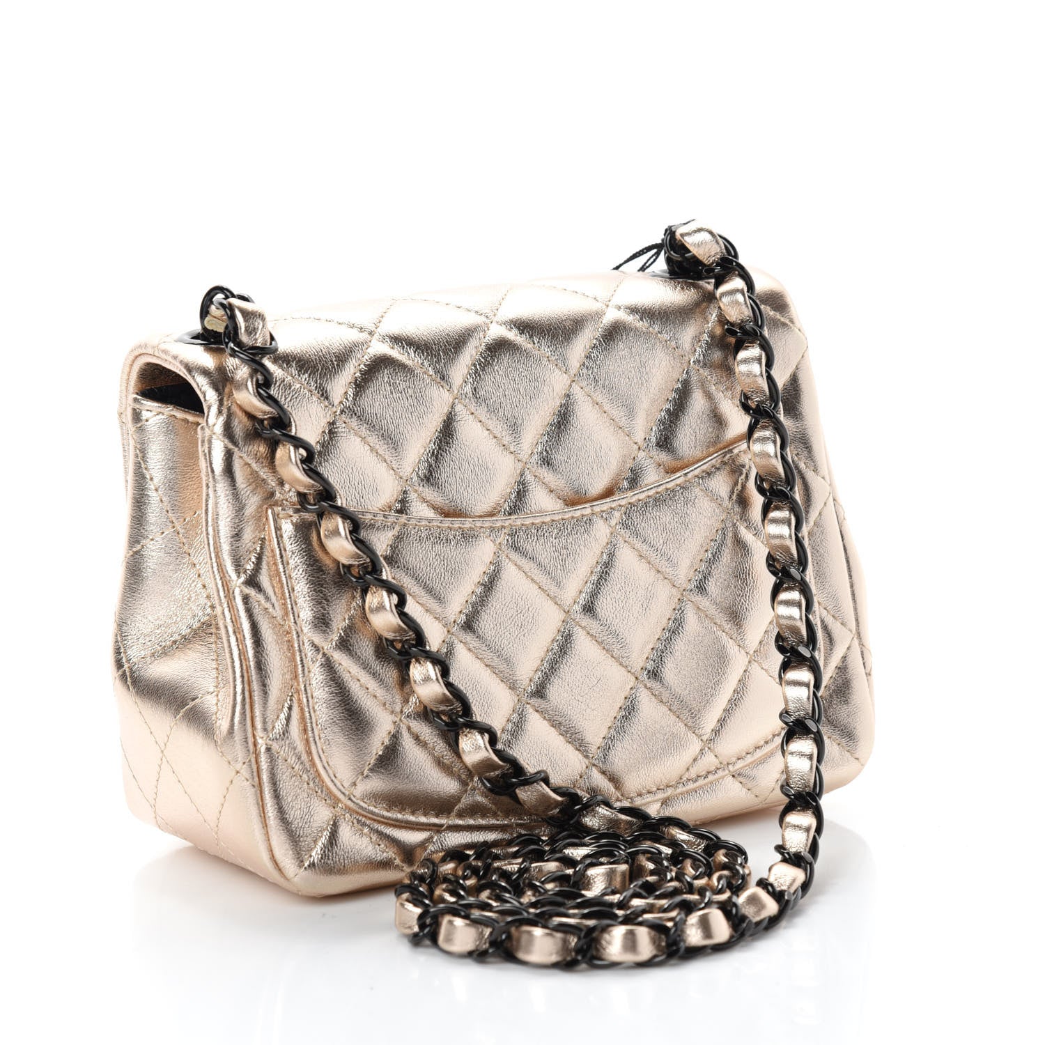 Chanel Metallic Lambskin Quilted Mini Square Flap Gold Black 3 of 11