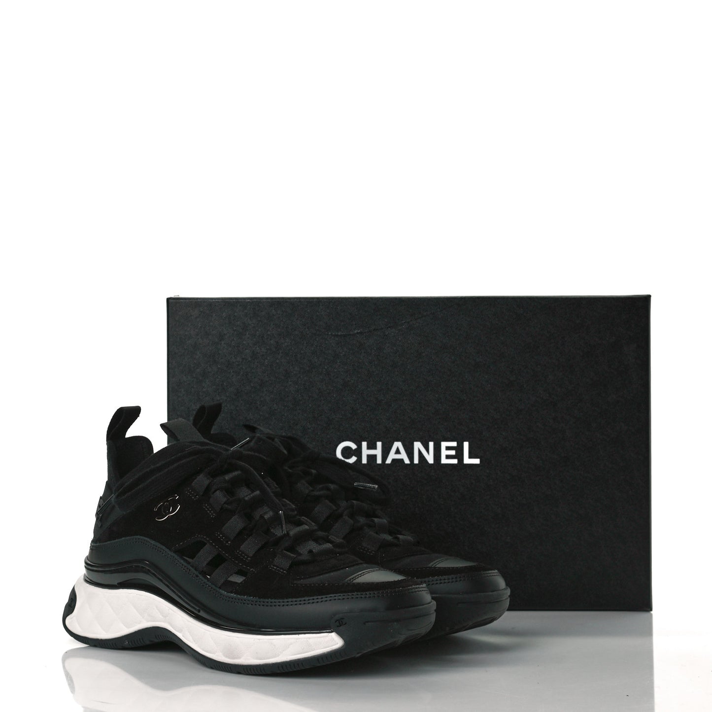 Velvet Calfskin Mixed Fibers CC Sneakers 36 Black