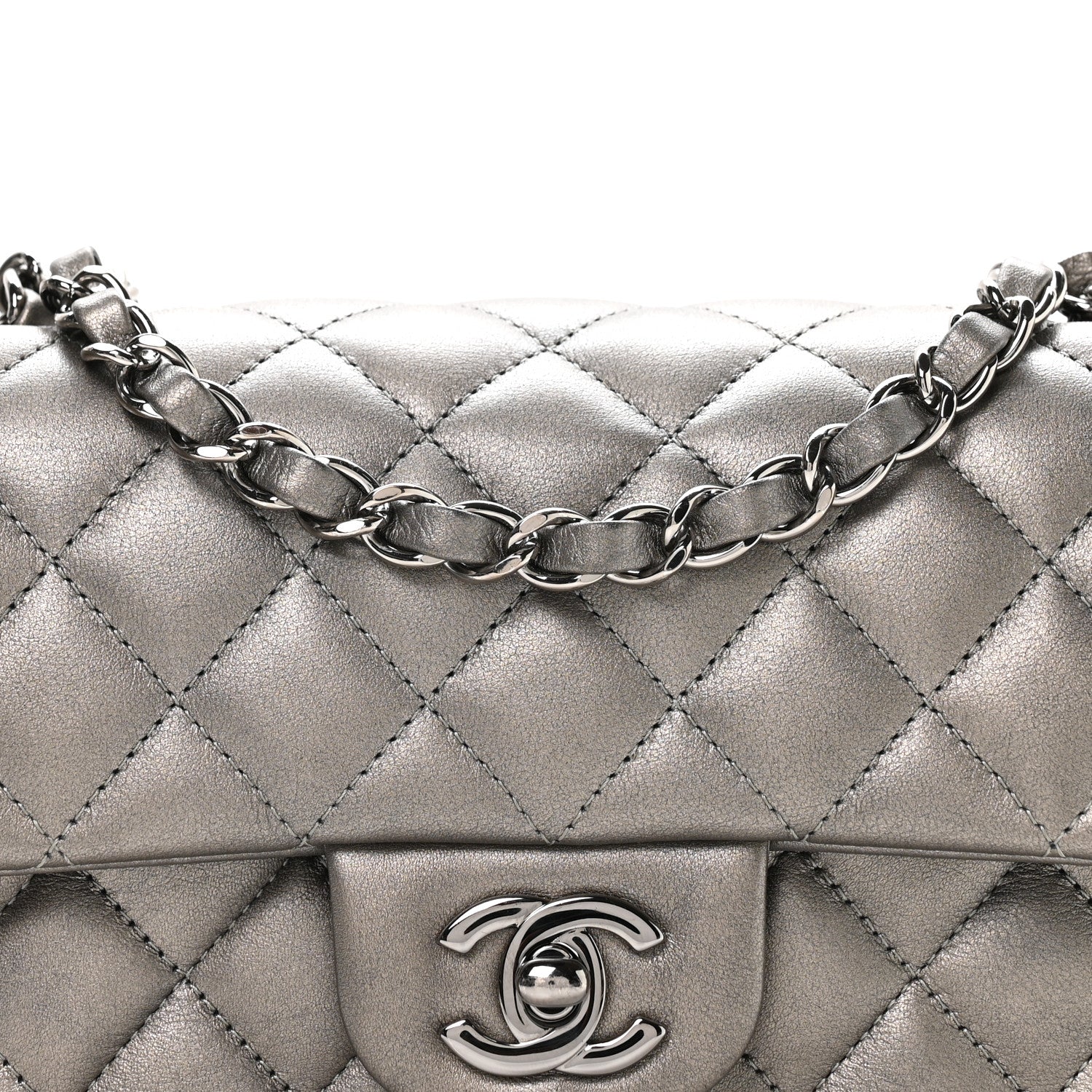 Chanel Metallic Lambskin Quilted Mini Rectangular Flap Silver 7 of 10