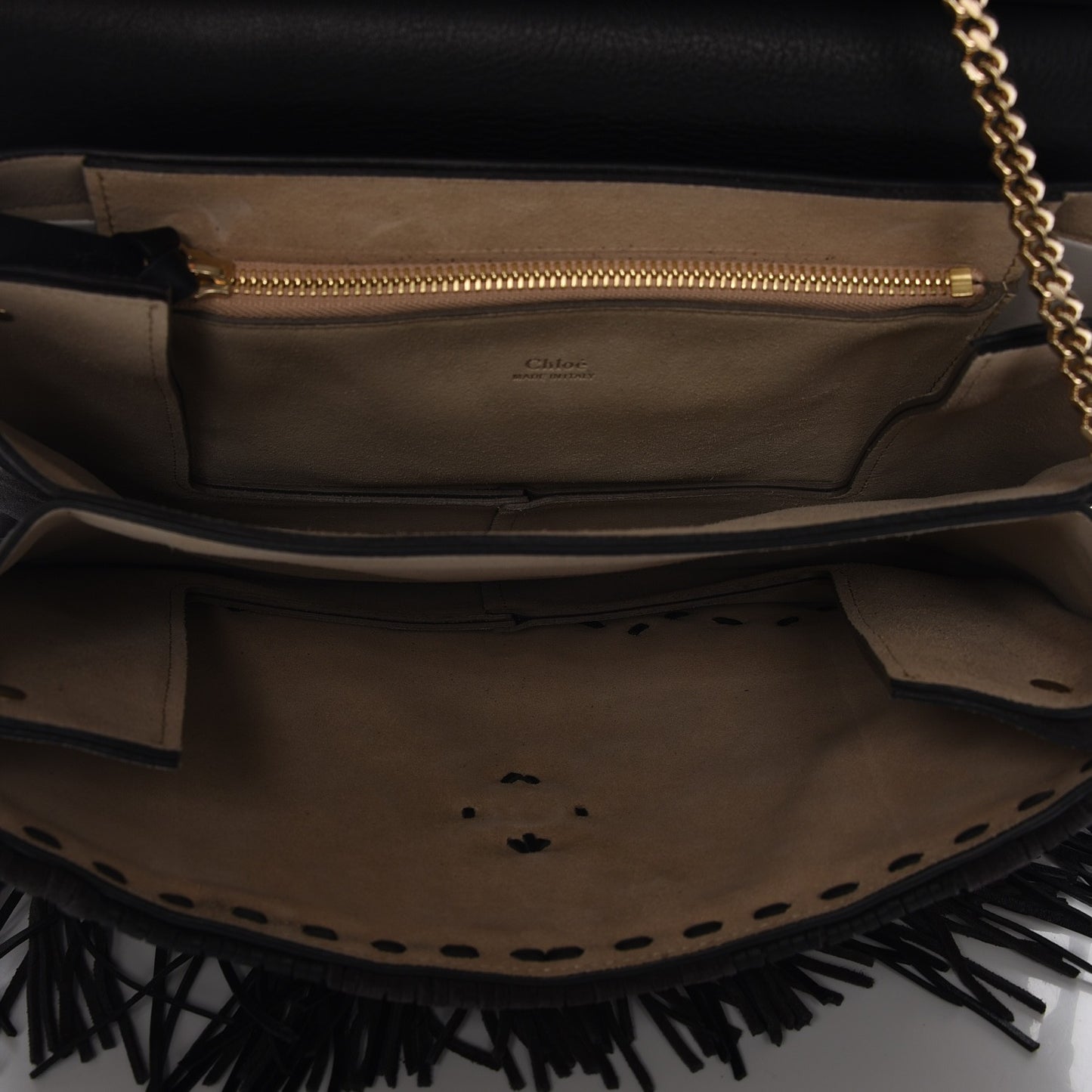 Calfskin Suede Medium Faye Tassel Shoulder Bag Black