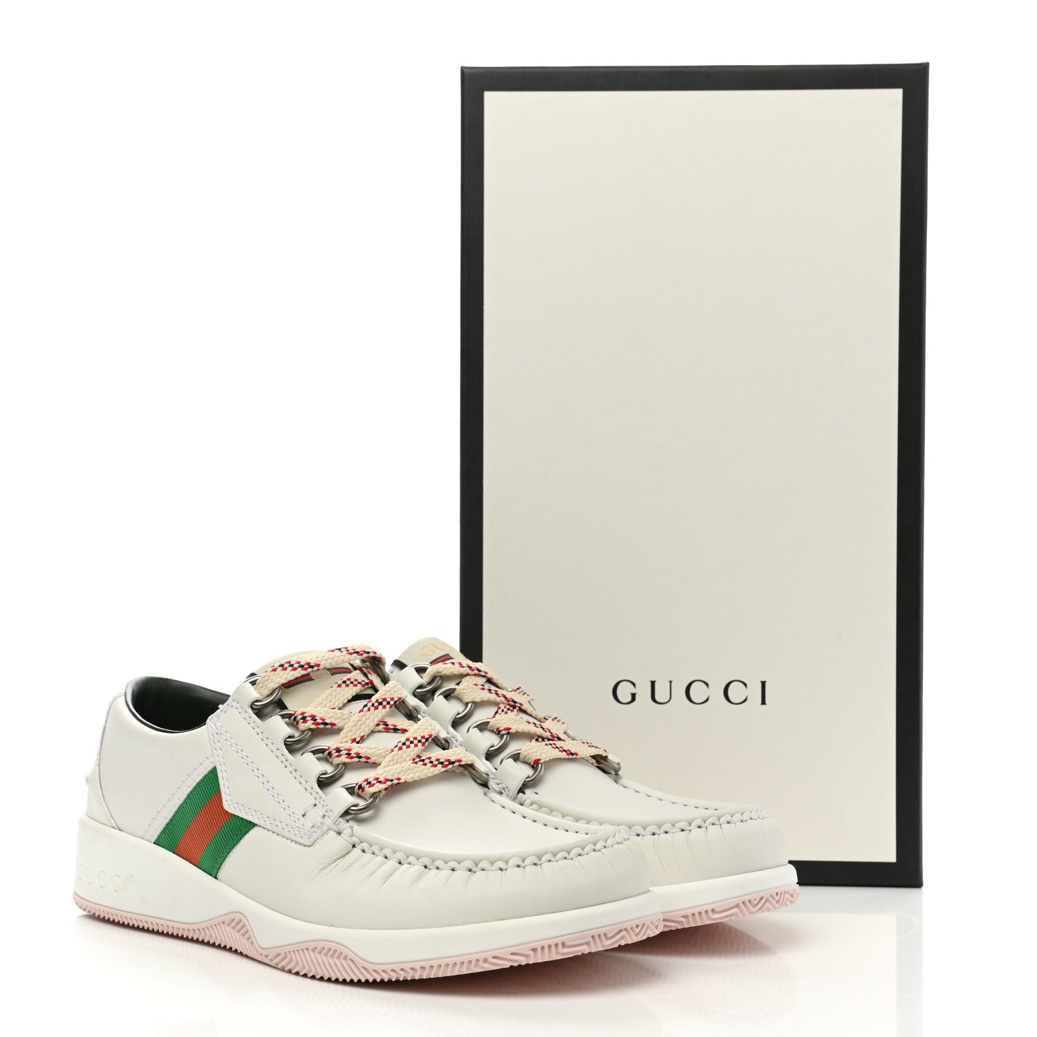 Gucci Calfskin Web Mens Lace Up Loafer Sneakers 7 Great White 9 of 9