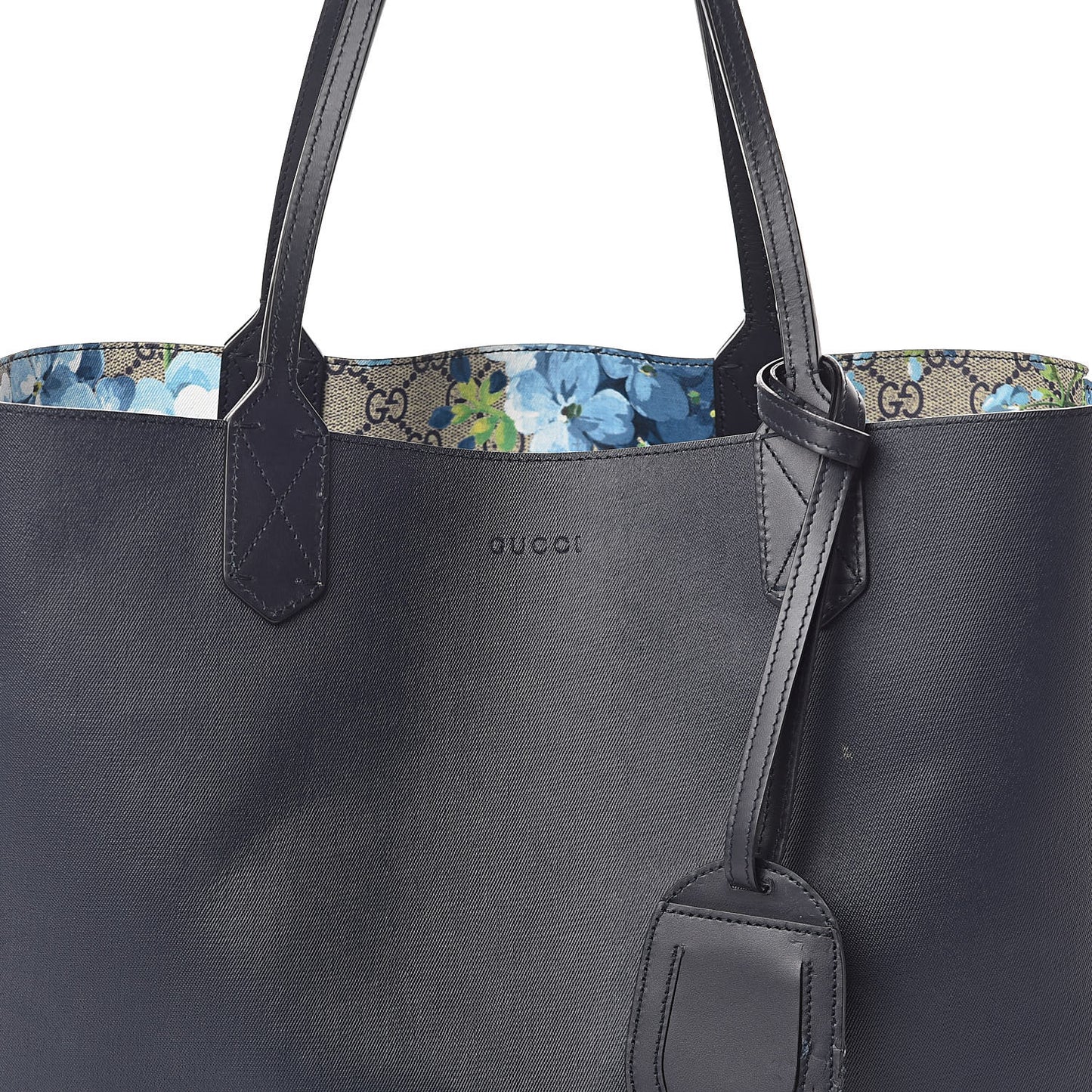 GG Supreme Monogram Blooms Medium Reversible Tote Beige Blue Navy