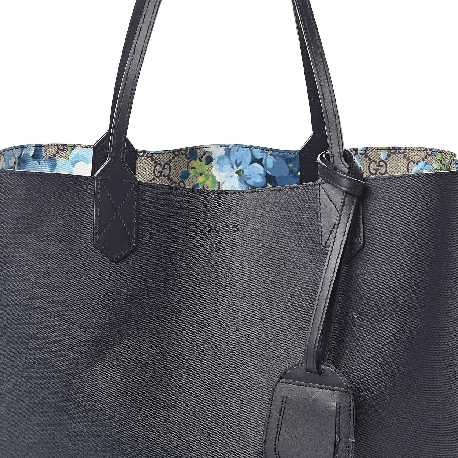 Gucci GG Supreme Monogram Blooms Medium Reversible Tote Beige Blue Navy 11 of 16