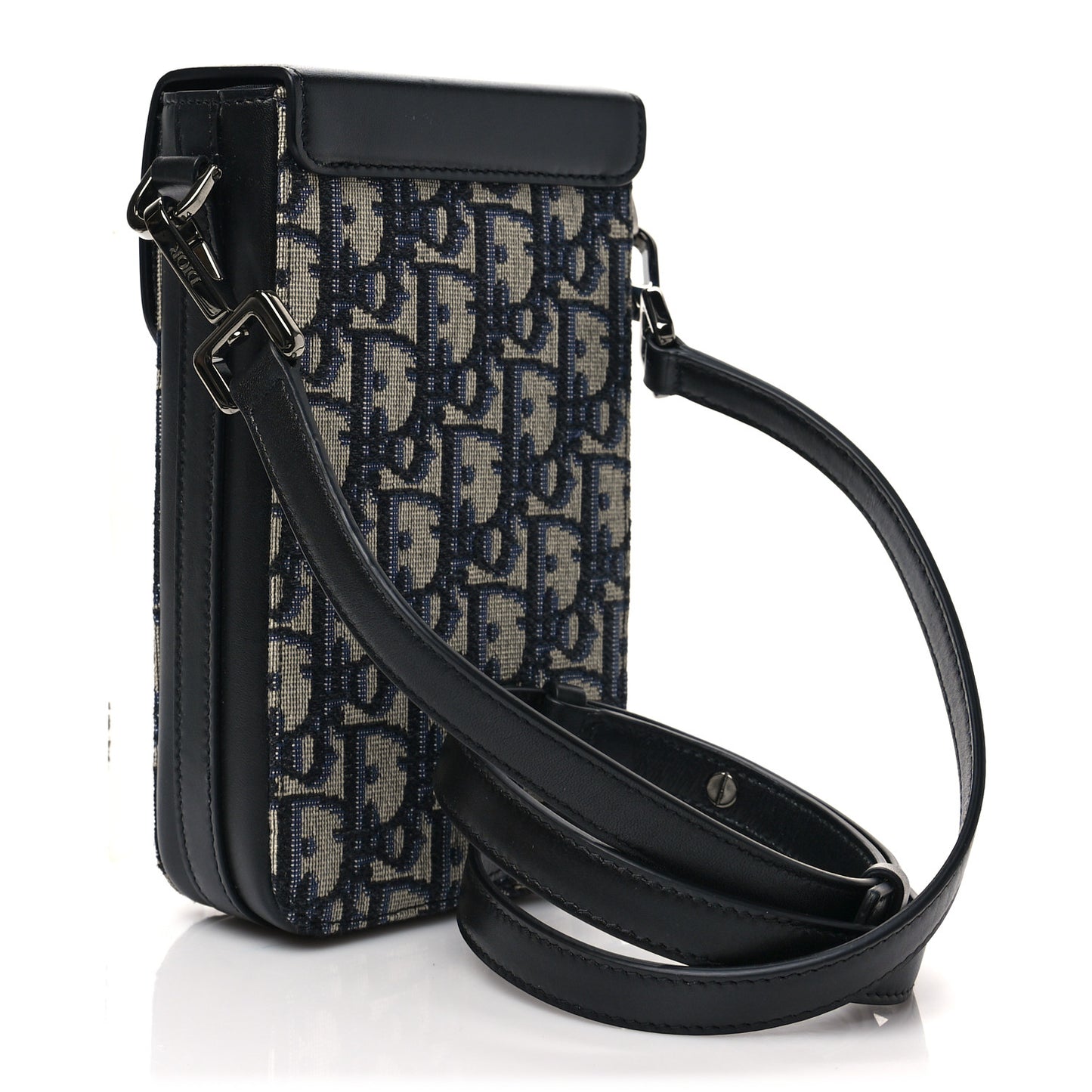 Oblique Calfskin Vertical Pouch Black