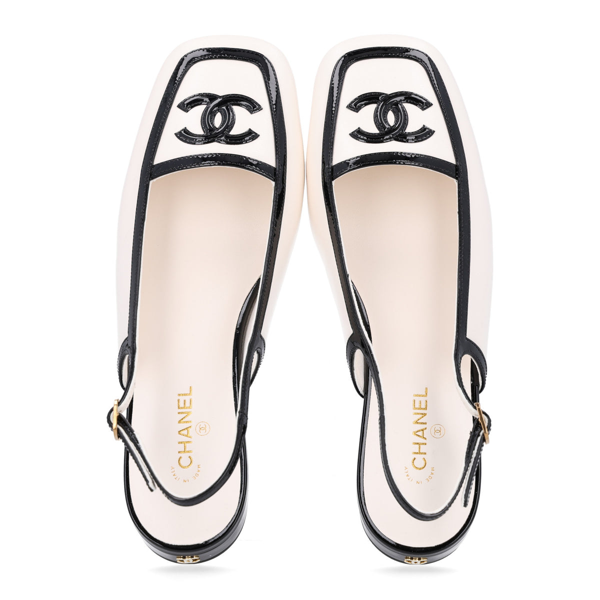 Lambskin Patent Calfskin CC Slingback Sandals 38 White Black