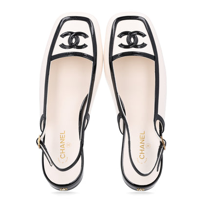 Chanel Lambskin Patent Calfskin CC Slingback Sandals 38 White Black 2 of 11