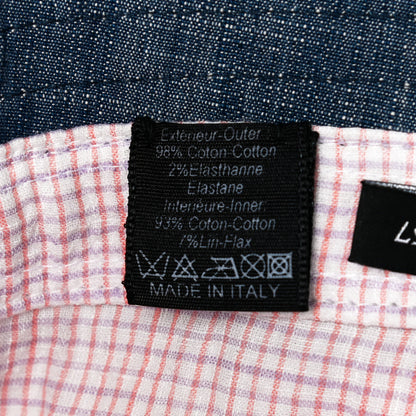Chanel Denim Gingham Crystal CC Pocket Bucket Hat 57 Blue Pink 8 of 9
