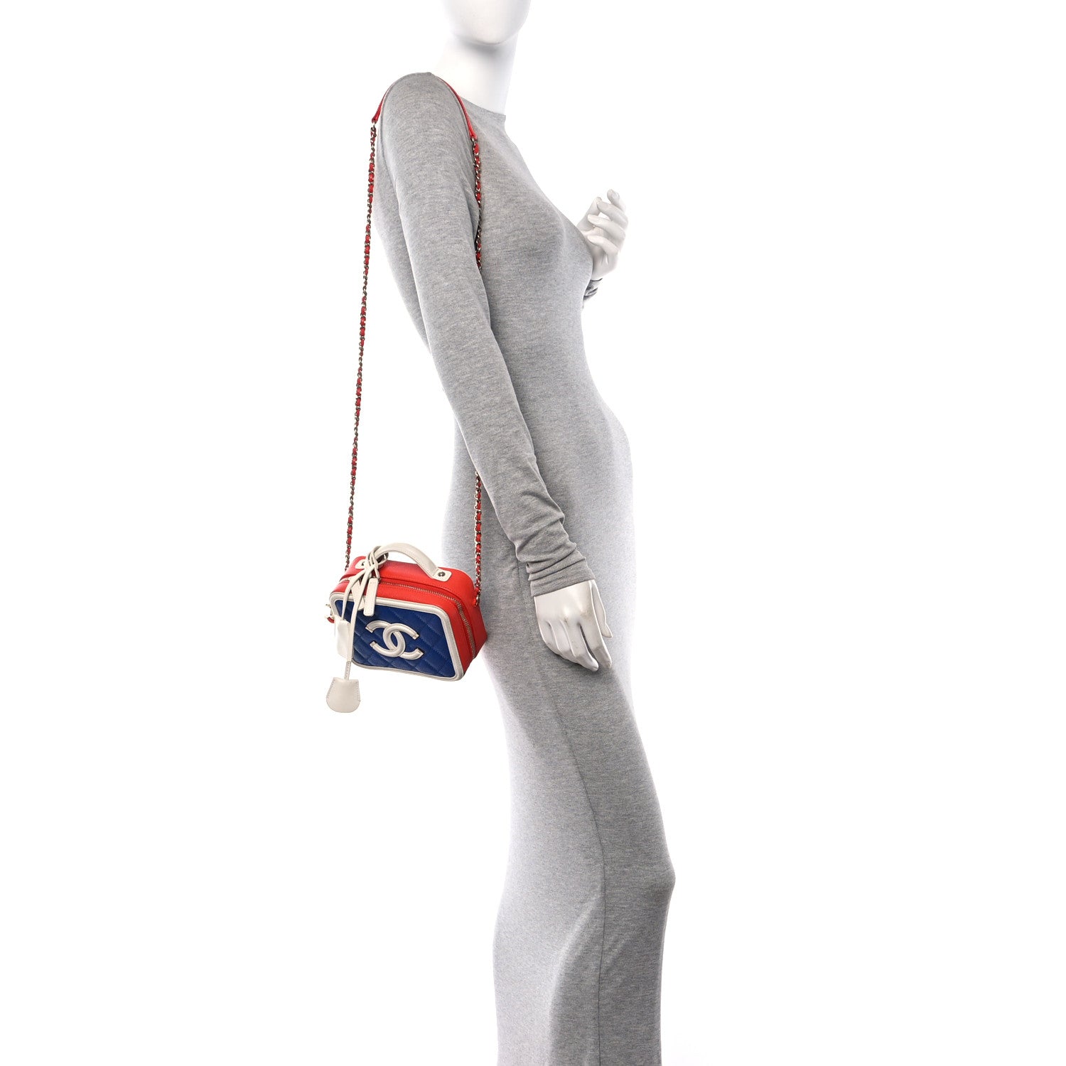 Chanel Caviar Quilted Small CC Filigree Vanity Case Blue White Red 2 of 17