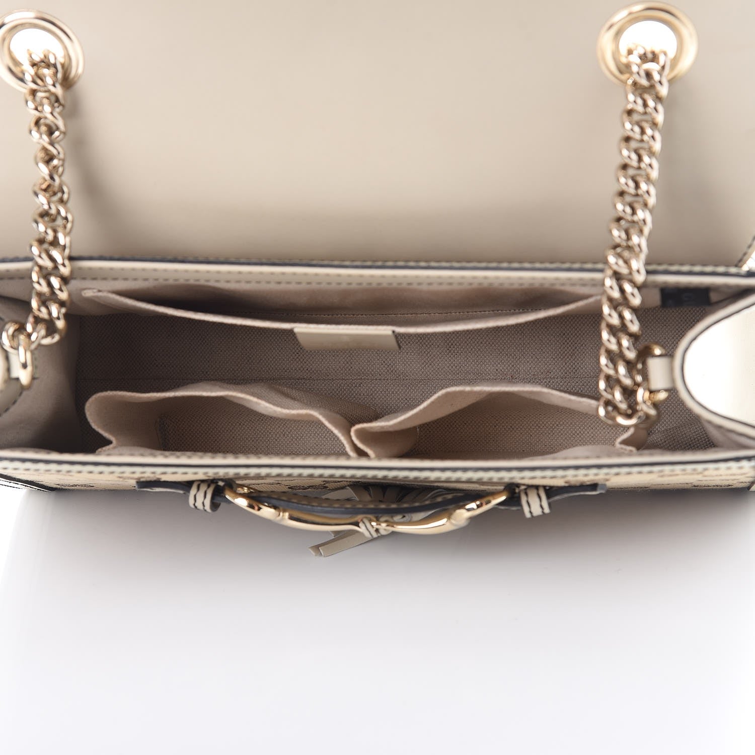 Gucci Monogram Margaux Calfskin Medium Emily Chain Shoulder Bag Beige Ebony Mystic White 5 of 9