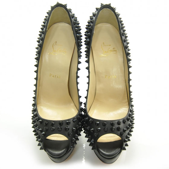 Christian Louboutin Calf Lady Peep Spikes VIP 150 Pumps 40.5 Black 2 of 6