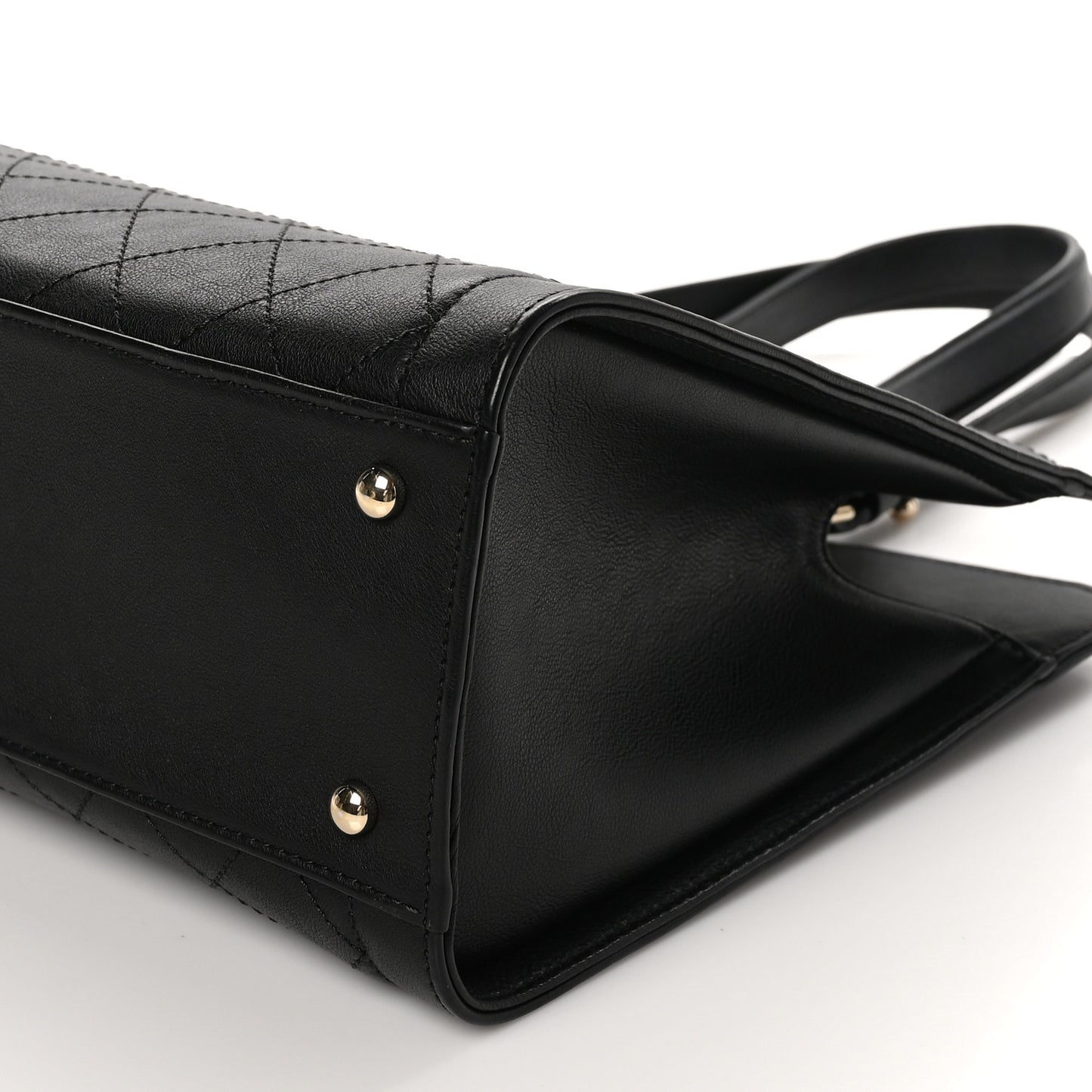 Grained Calfskin Stitched Large Label Click Shopper Tote Black
