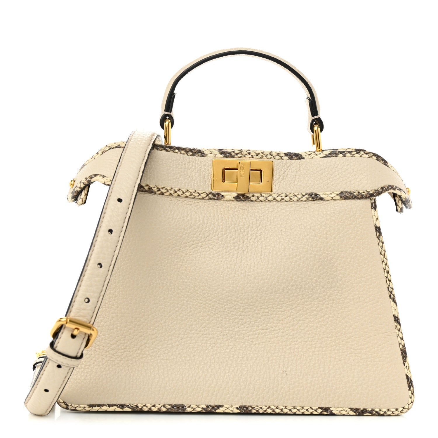 Fendi Cuoio Romano Elaphe Chamois Python Print Small Peekaboo I SEE U Satchel Camelia 1 of 9