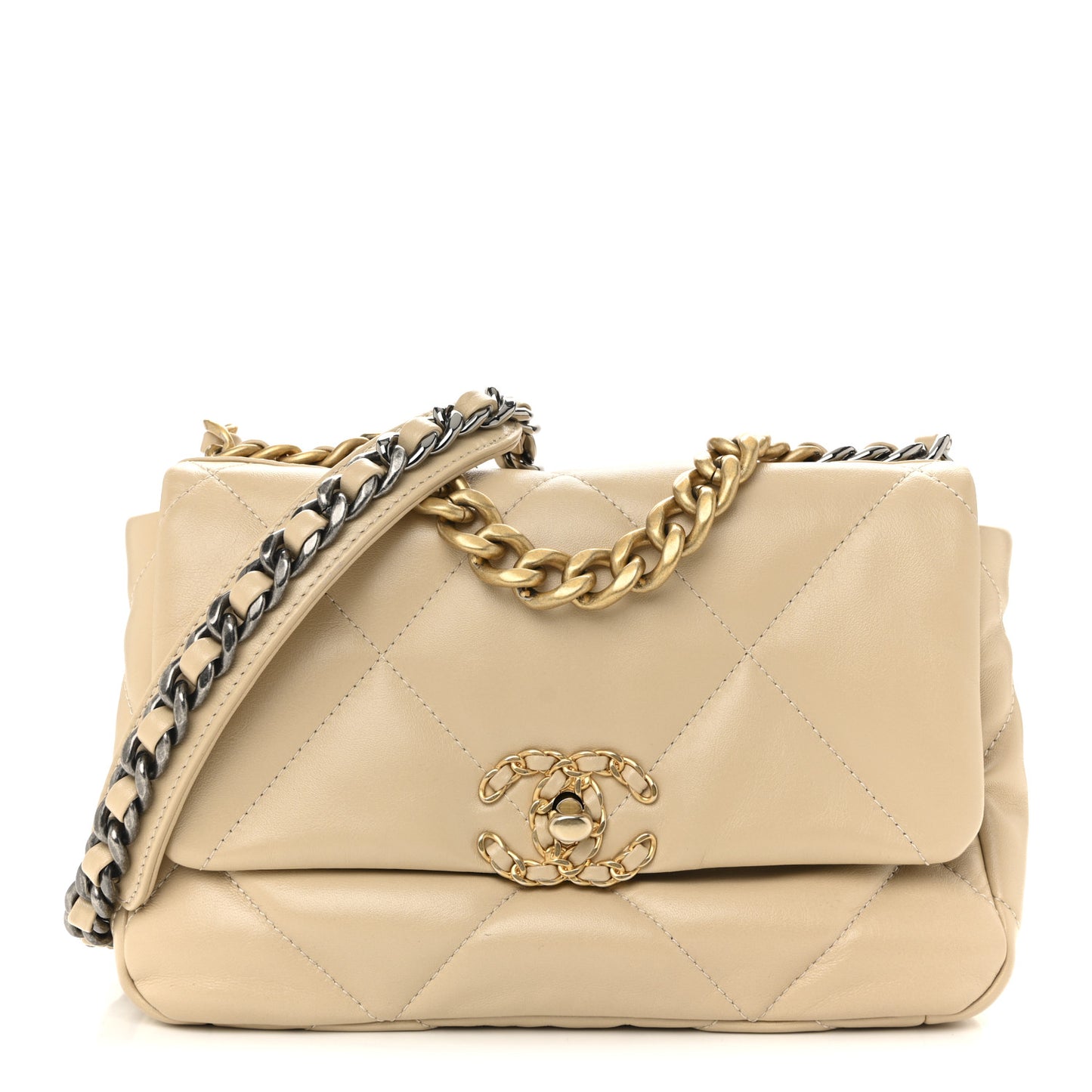 Lambskin Quilted Medium Chanel 19 Flap Light Beige