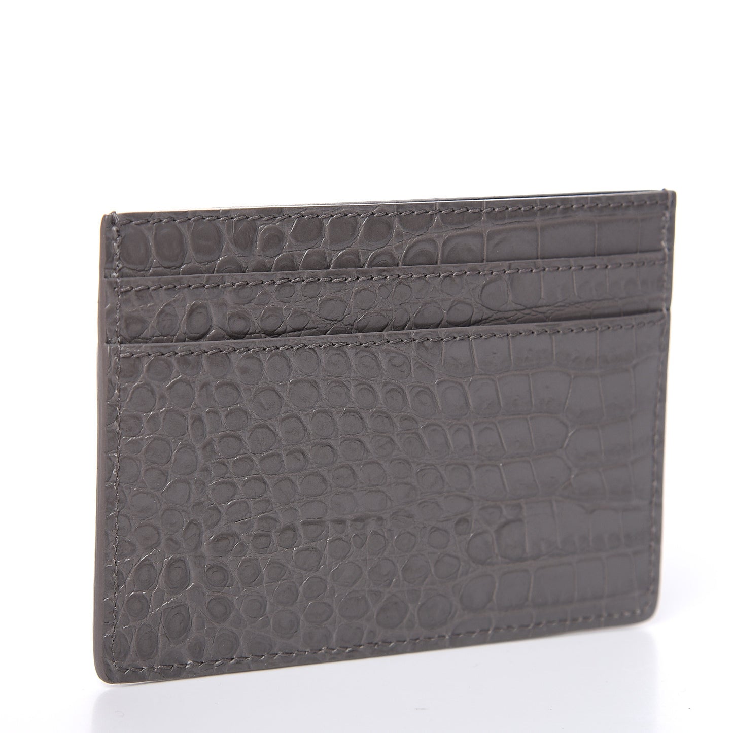 Calfskin Crocodile Embossed Monogram Card Case Fog