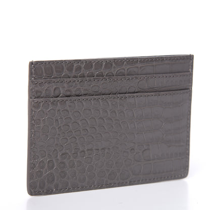 Saint Laurent Calfskin Crocodile Embossed Monogram Card Case Fog 3 of 6
