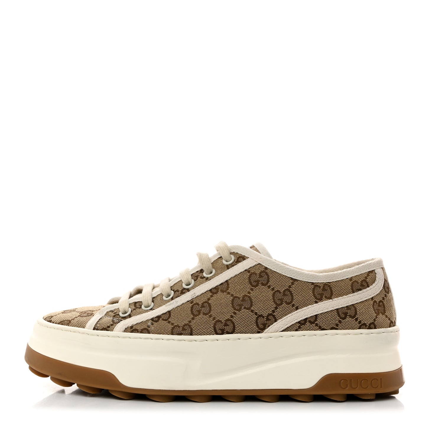 GG Monogram Womens 1977 Tennis Platform 52mm Sneakers 40 Beige Ebony Mystic White