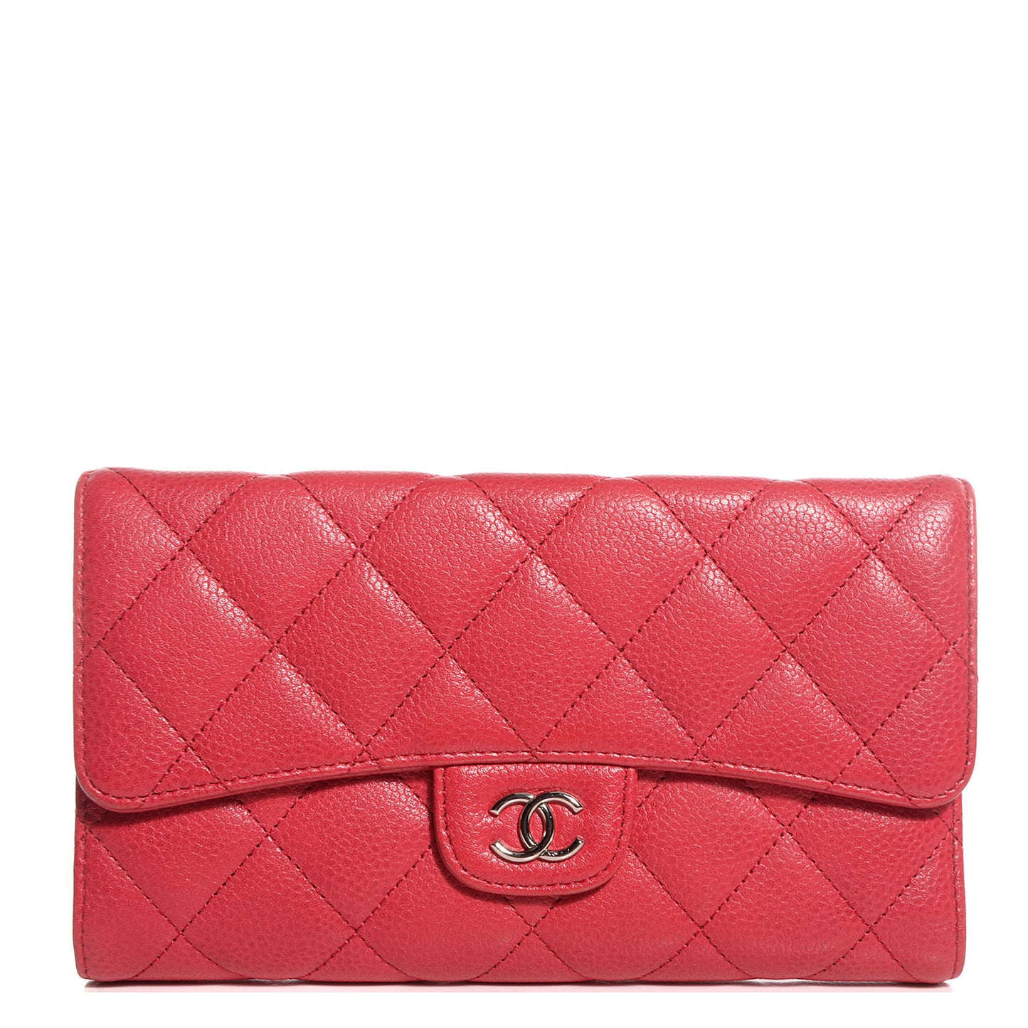 Caviar Quilted Long Flap Wallet Fuchsia