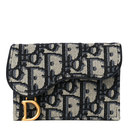 Christian Dior Oblique Saddle Card Holder Blue 1 of 12