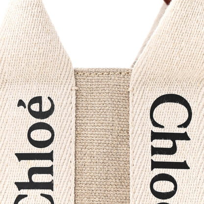 Chloe Cotton Calfskin Mini Woody Ribbon Tote White Brown 8 of 10