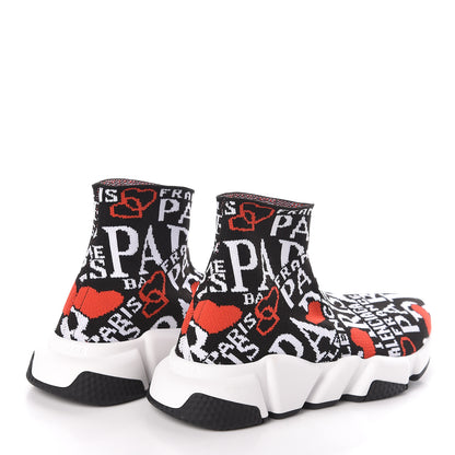 Balenciaga Neoprene Knit Bonjour Paris Womens Speed Sneakers 36 Black White Red 4 of 8