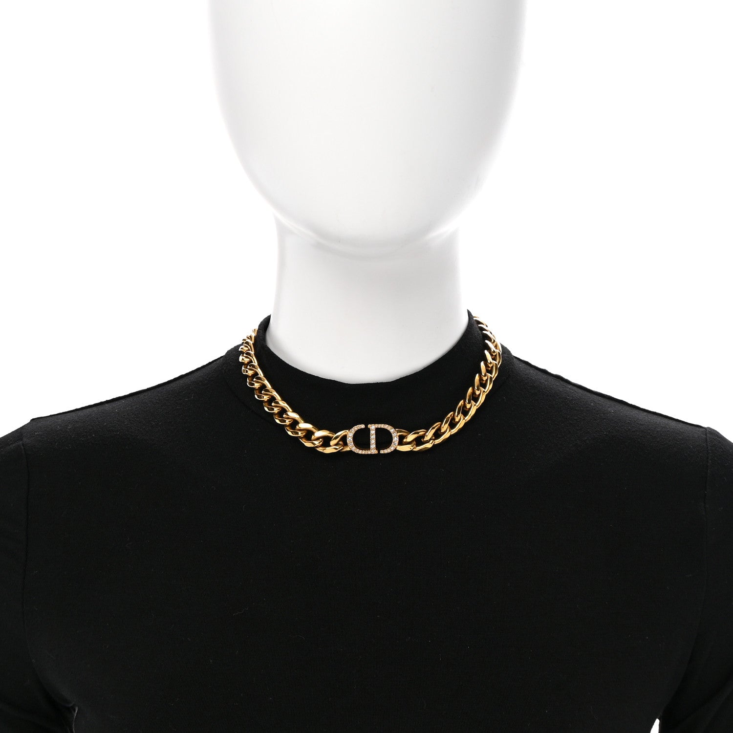 Christian Dior Metal Crystal 30 Montaigne Necklace Gold 1735481