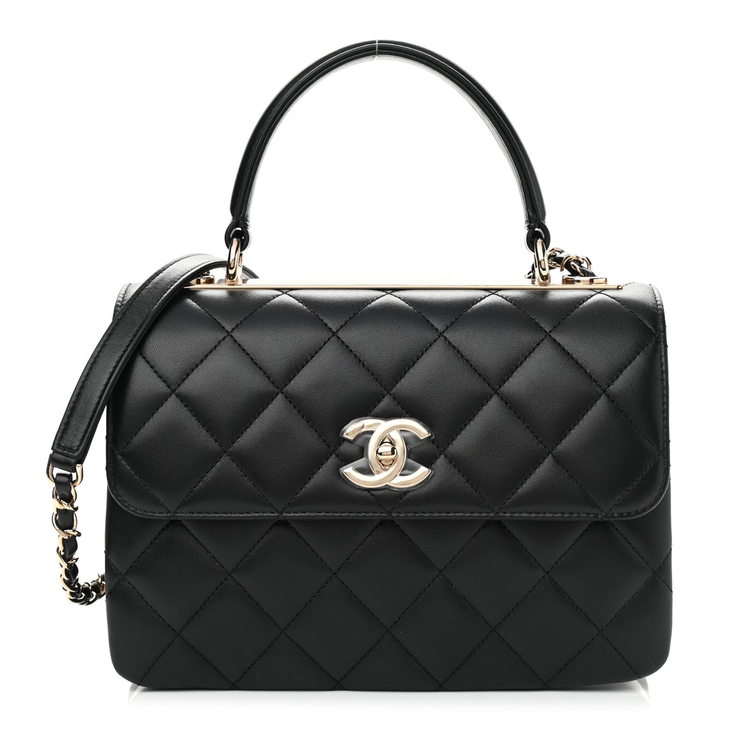 Lambskin Quilted Small Trendy CC Dual Handle Flap Bag Black
