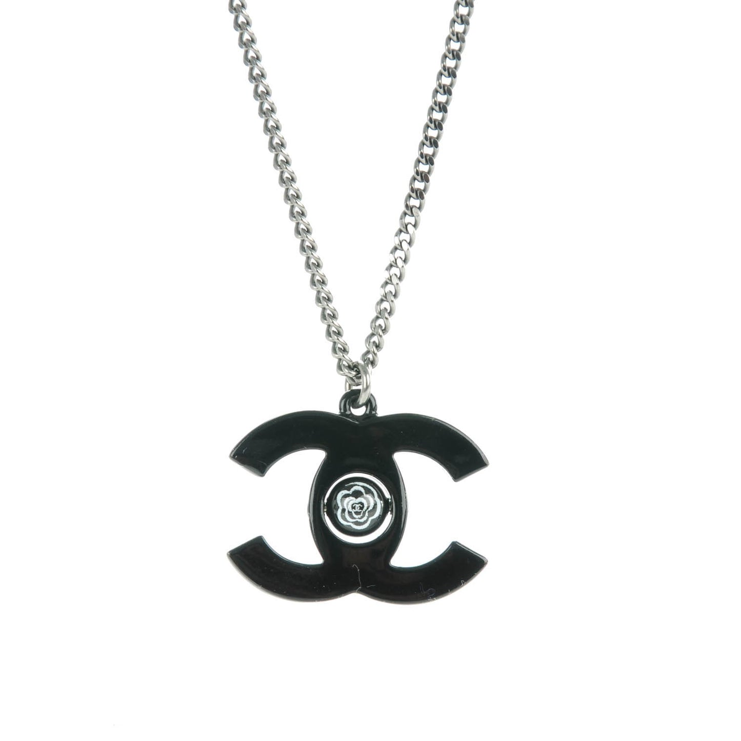 Enamel CC Camellia Necklace Black