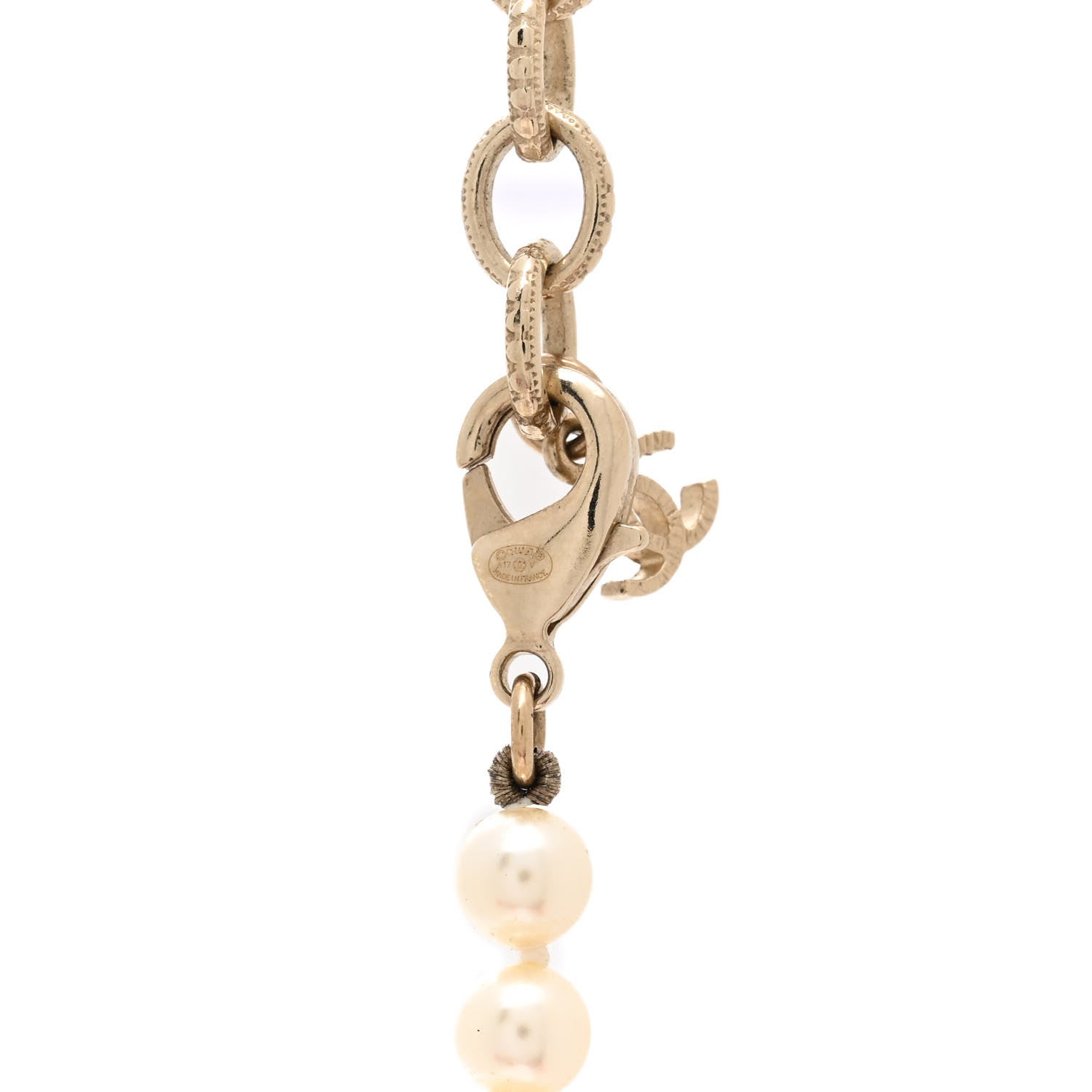 Chanel Pearl Baguette Crystal Long CC Necklace Gold 4 of 5