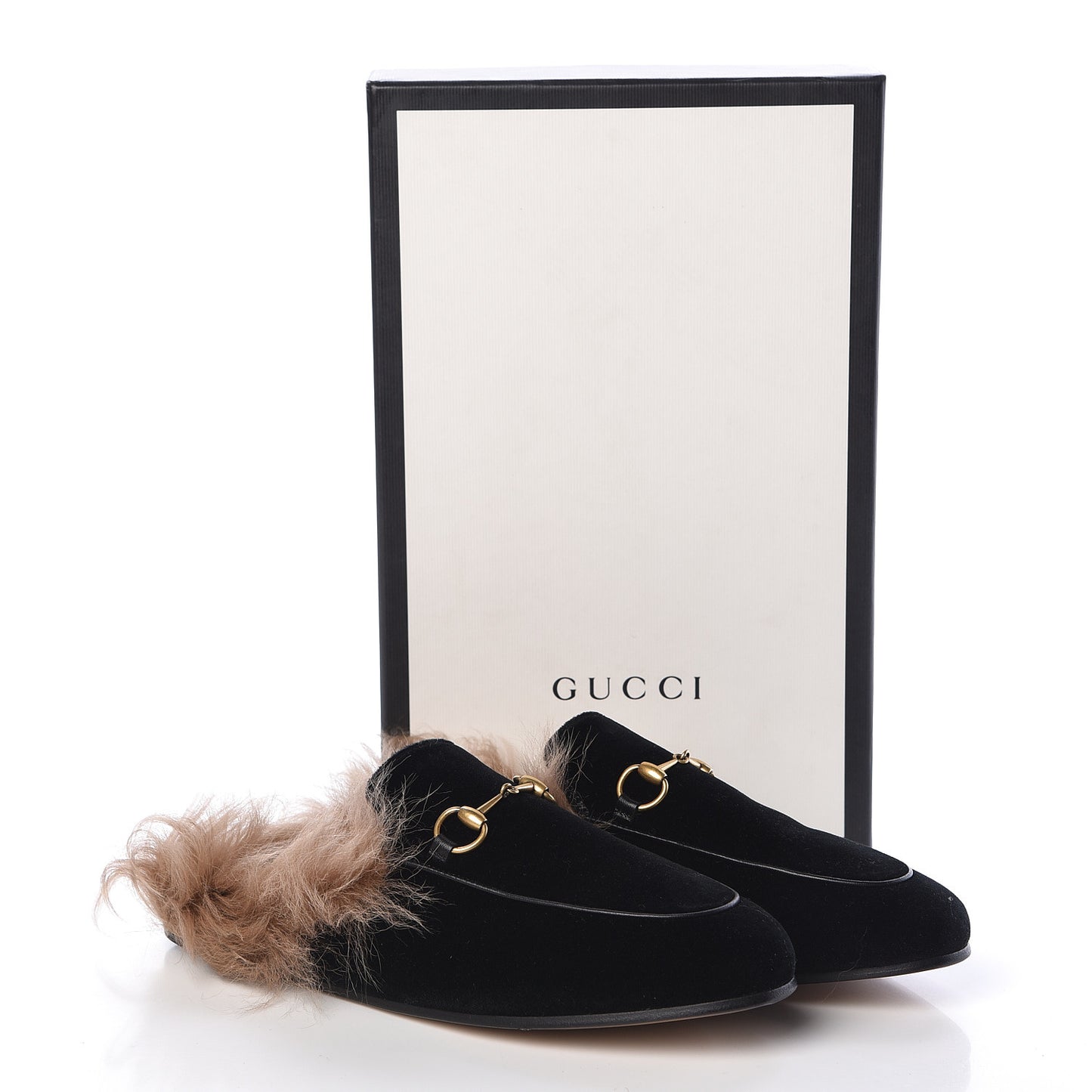 Velvet Fur Womens Princetown Slippers 39 Black