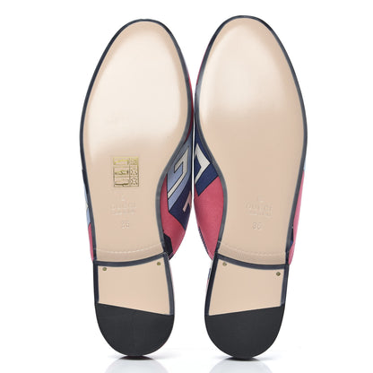 Gucci Satin GG Wallpaper Womens Princetown Slippers 36 Pink Flamboyant Blue Black 5 of 8