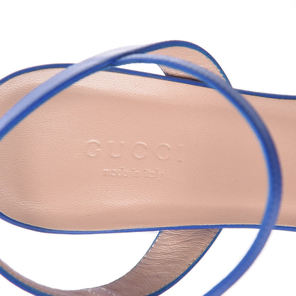Gucci Lifford Calfskin GG Marmont Ankle Wrap 75mm Sandals 37.5 Shiny Electric Blue 7 of 11