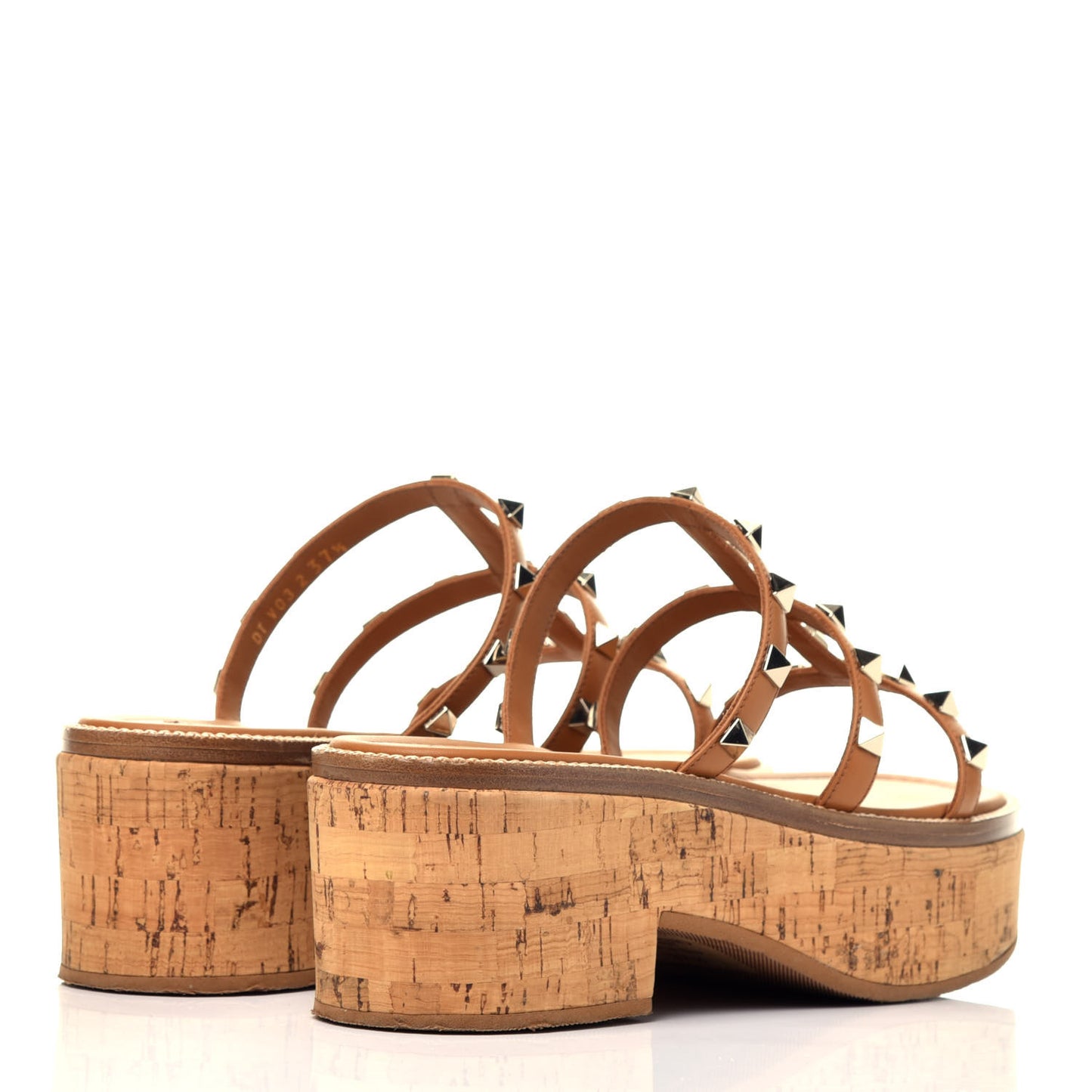 Calfskin Cork Rockstud Caged 30/50mm Platform Sandals 37.5 Tan