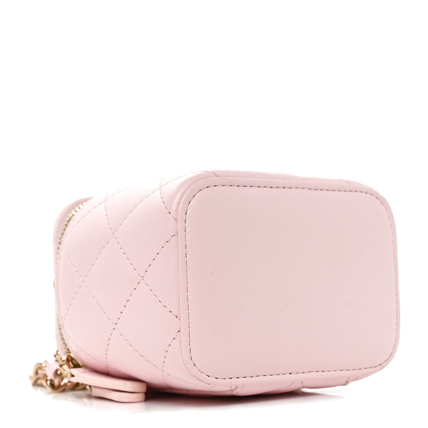 Lambskin Quilted Mini Top Handle Vanity Case With Chain Light Pink