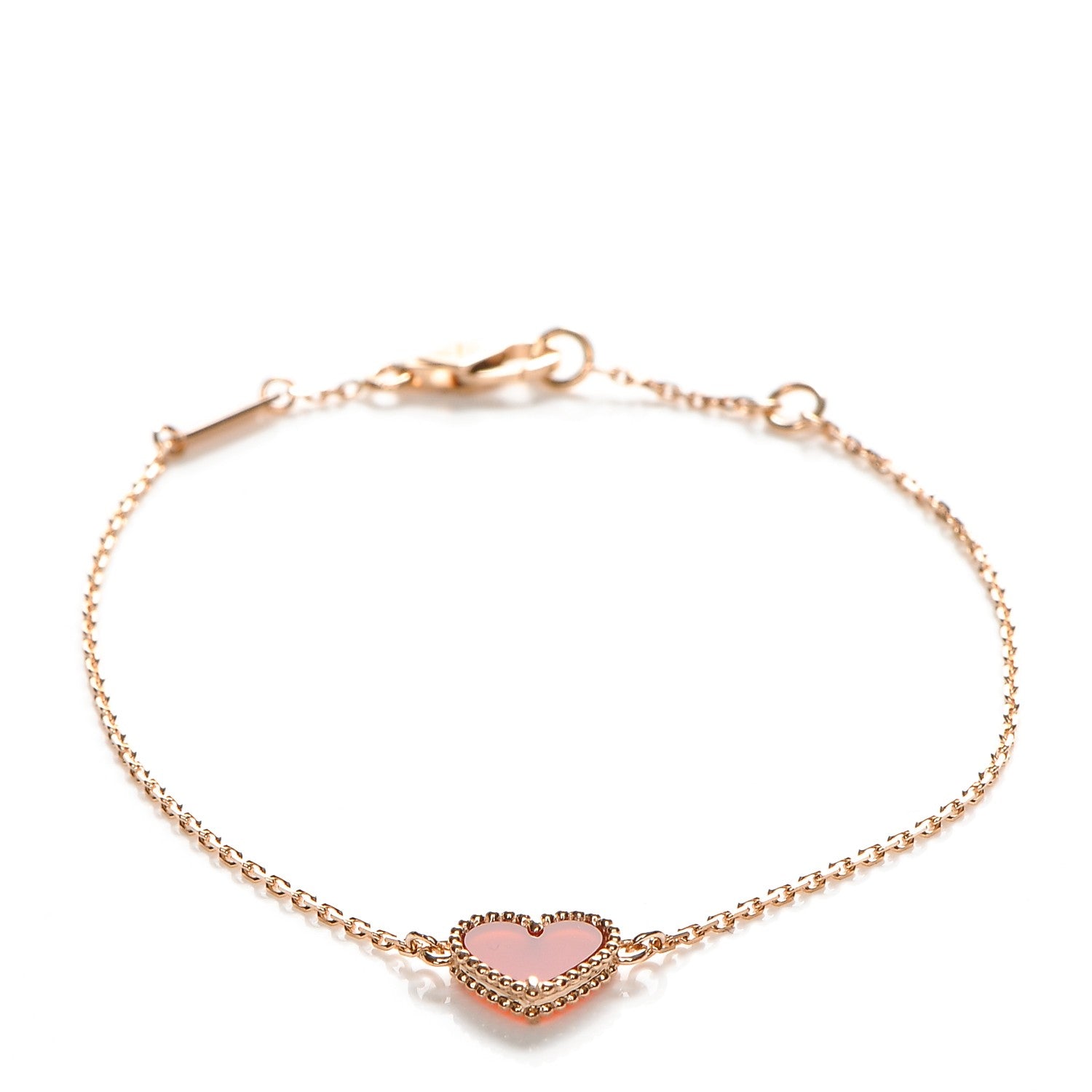 Van Cleef & Arpels 18K Rose Gold Carnelian Sweet Alhambra Heart Bracelet 1 of 6