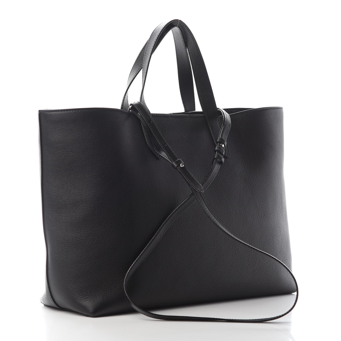 Calfskin Crystal Buckle Shopping Tote Black