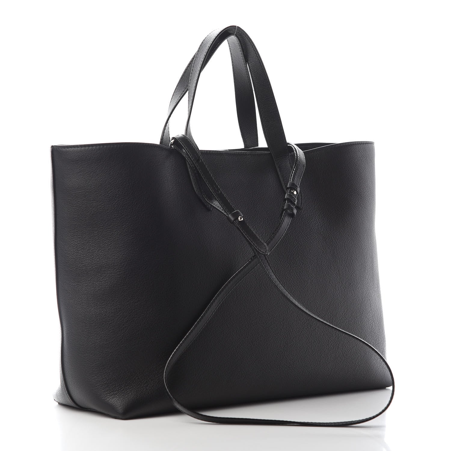 Jimmy Choo Calfskin Crystal Buckle Shopping Tote Black 2 of 7