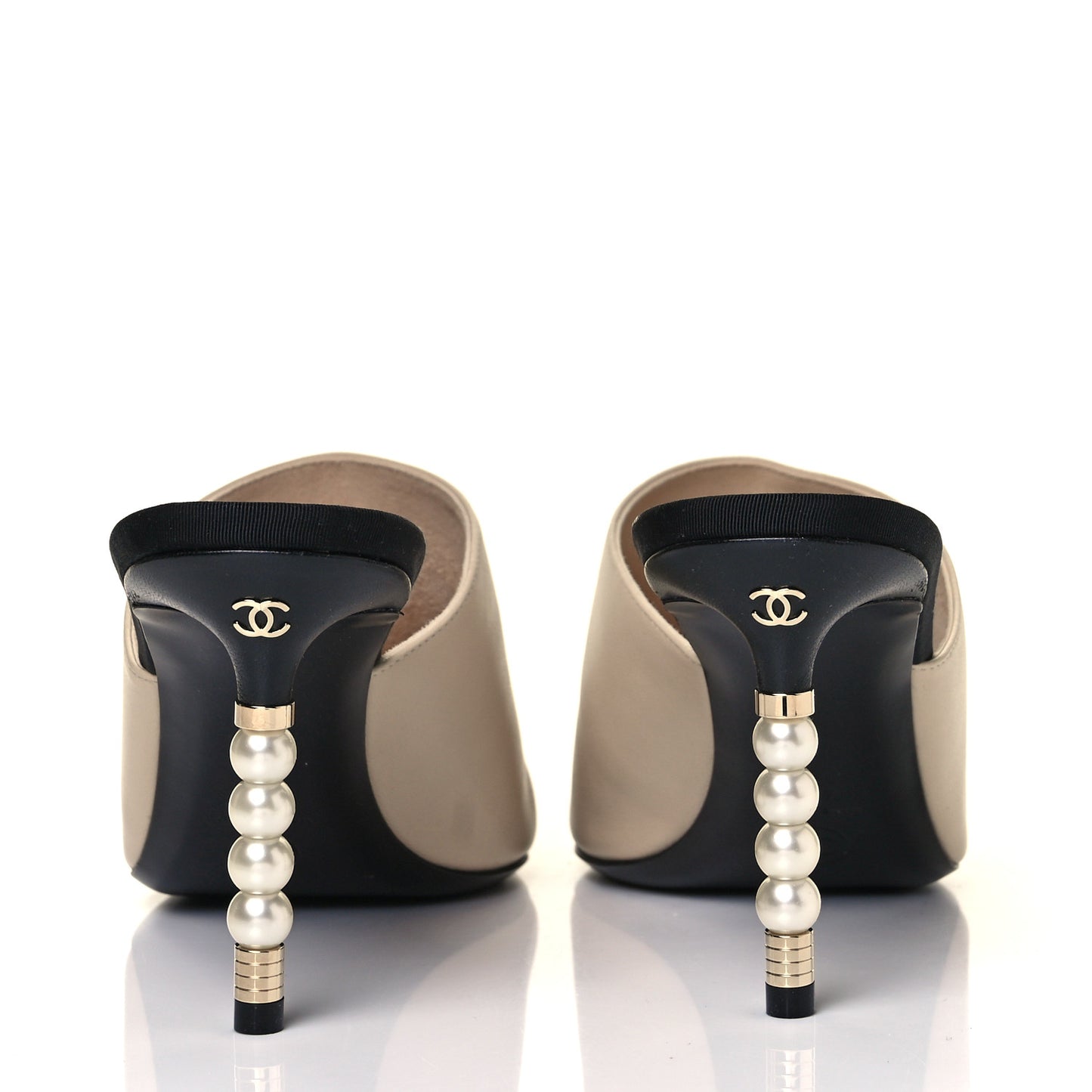 Lambskin Grosgrain Cap Toe Pearl Mule 41.5 Beige Black
