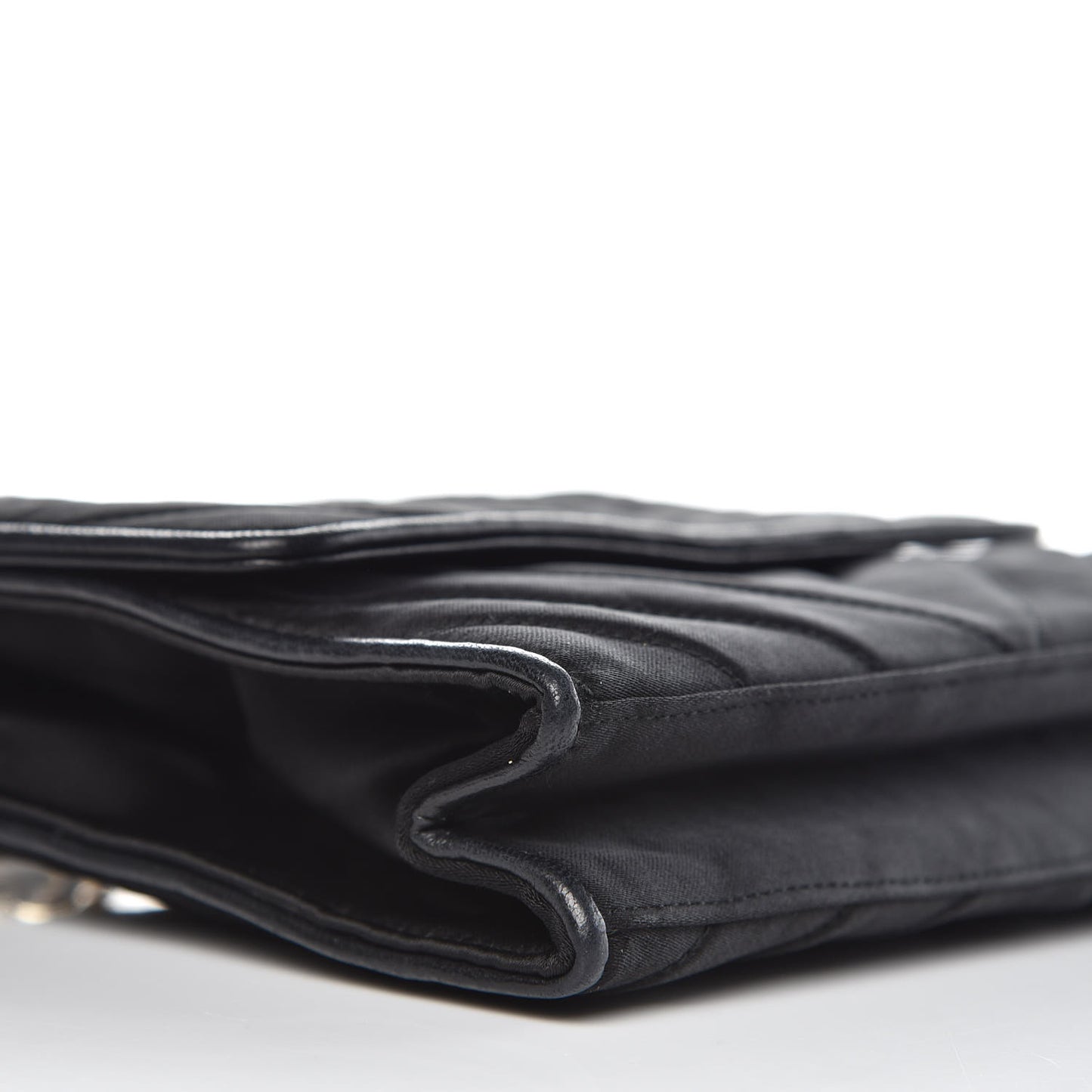 Satin Chevron Quilted Pearl Mini Square Flap Black