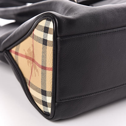 Burberry Smooth Calfskin Haymarket Check Horn Shoulder Bag Black 5 of 9